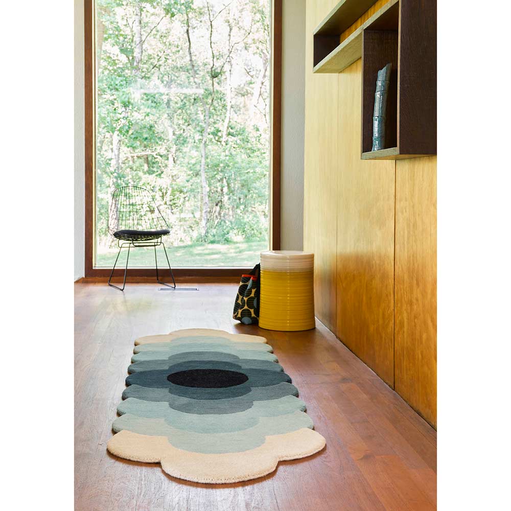 blue flower wool runner in mid century hallway - MyHouse