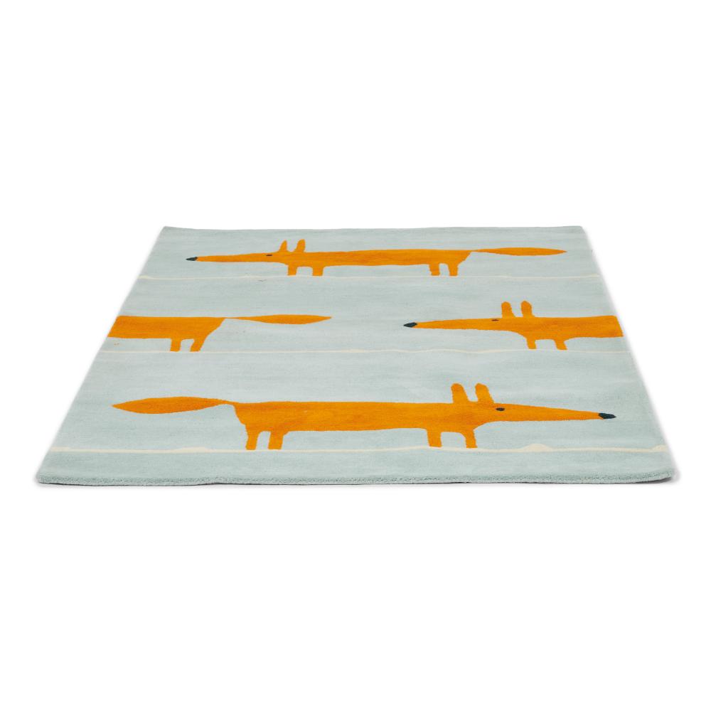 blue green and orange fox print wool rug detailed image - House