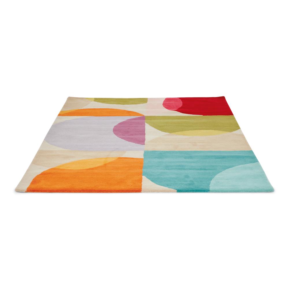 multicolour semi circle design wool rug angled image - House