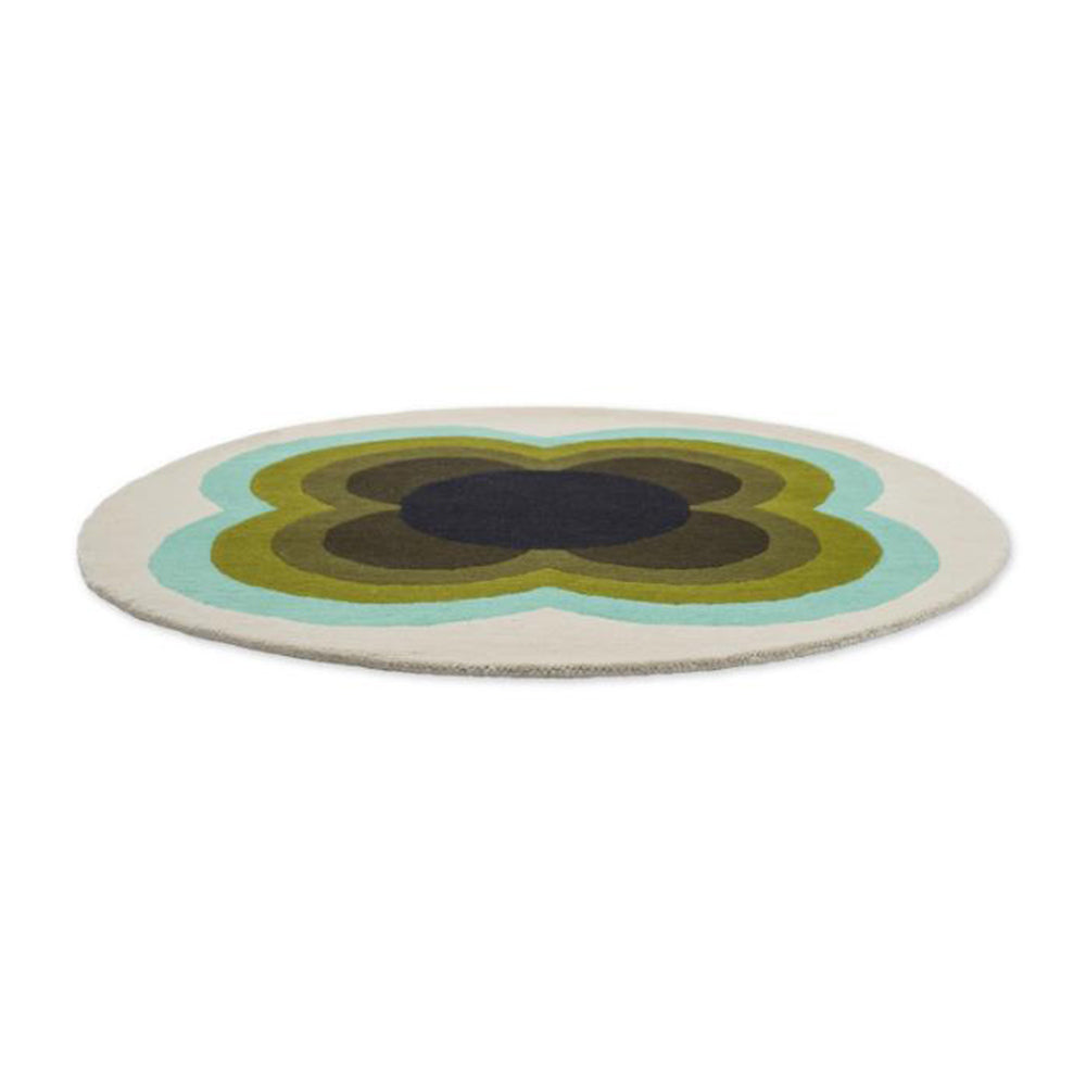 round green and blue flower rug angled image - House