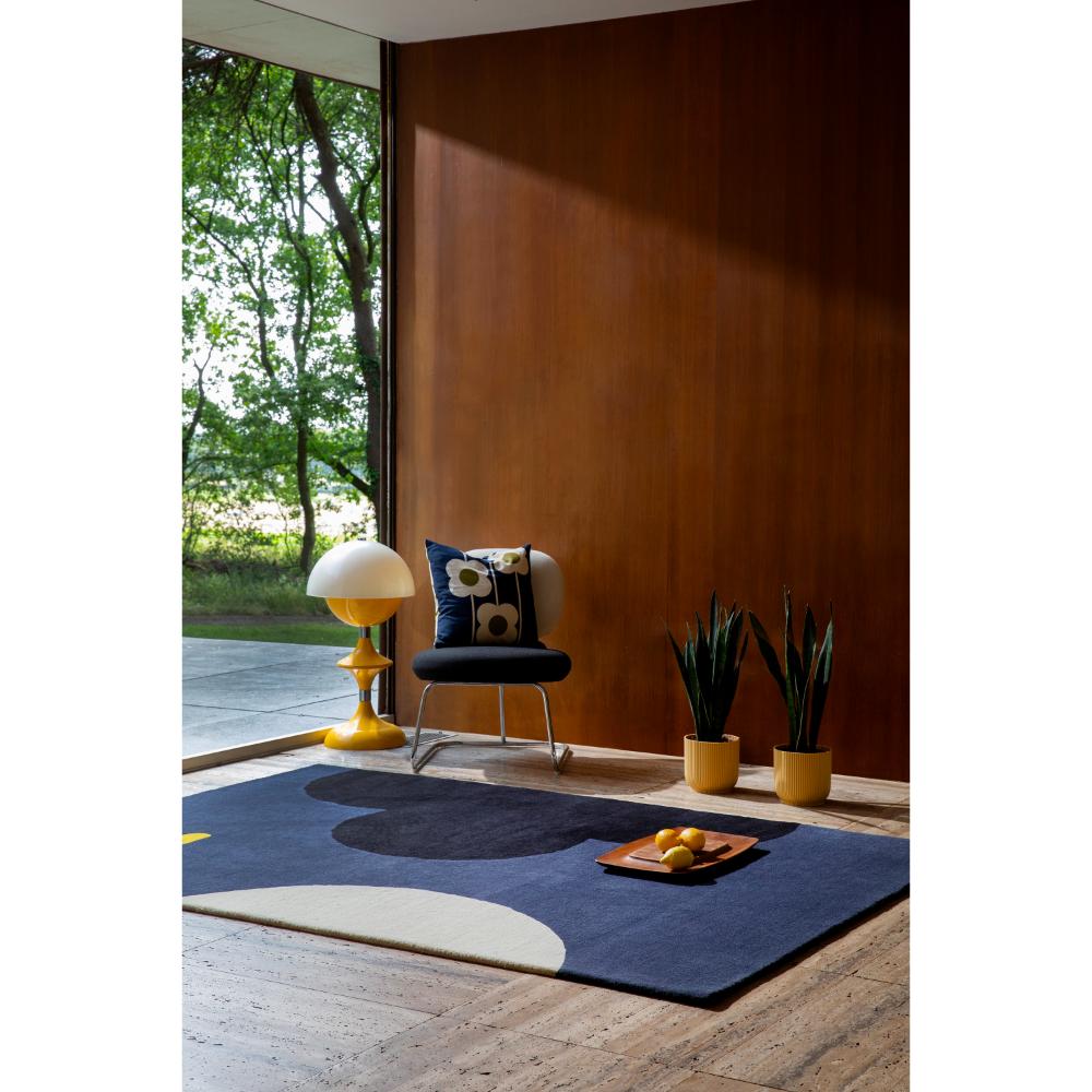Blue Flower Wool Rug in mid-century loungeroom - House 