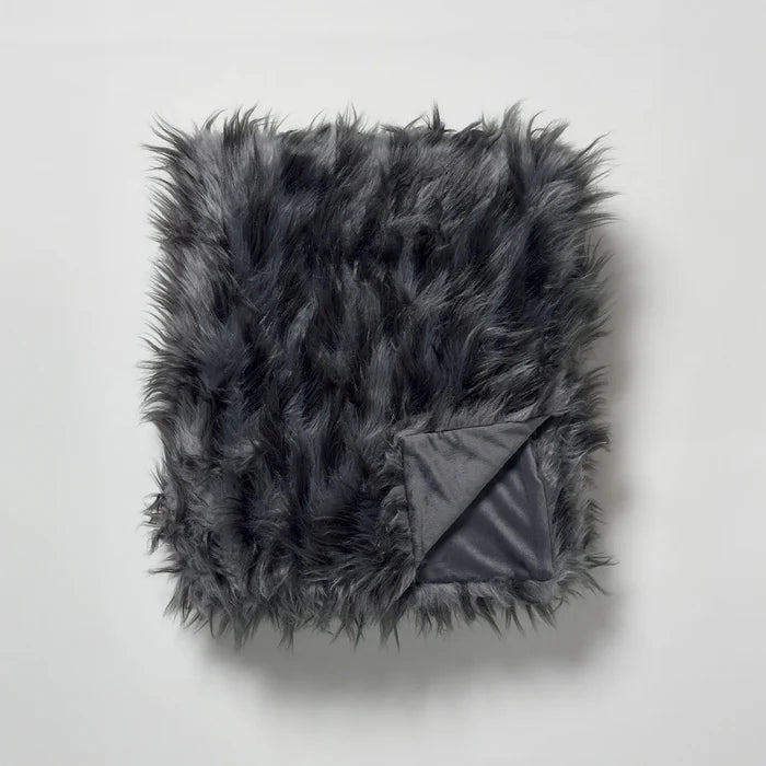 Gray fluffy blanket on a white background