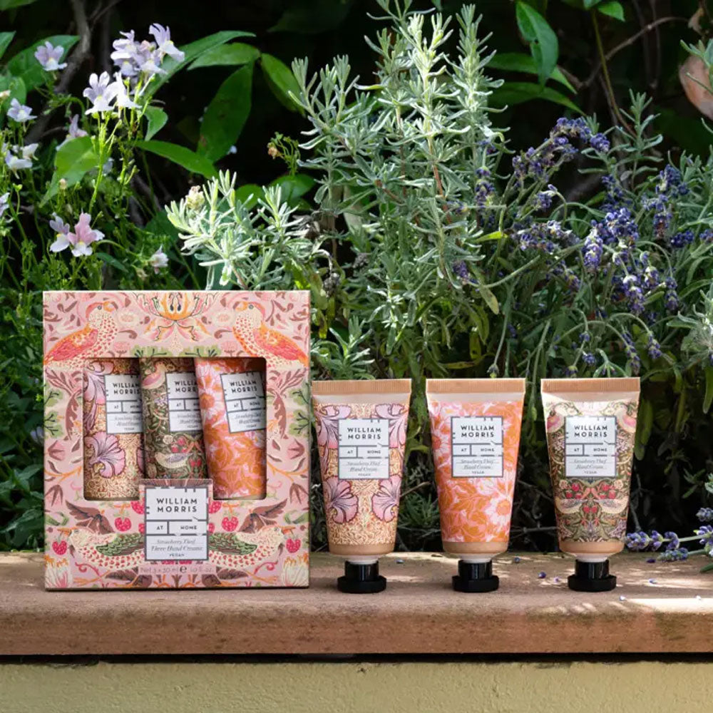Heathcote & Ivory William Morris at Home The Voyager Strawberry Thief Hand Cream Trio