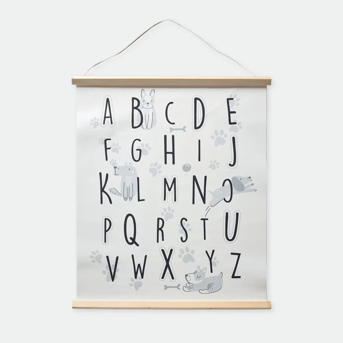 Children's alphabet poster with animals on a white background
