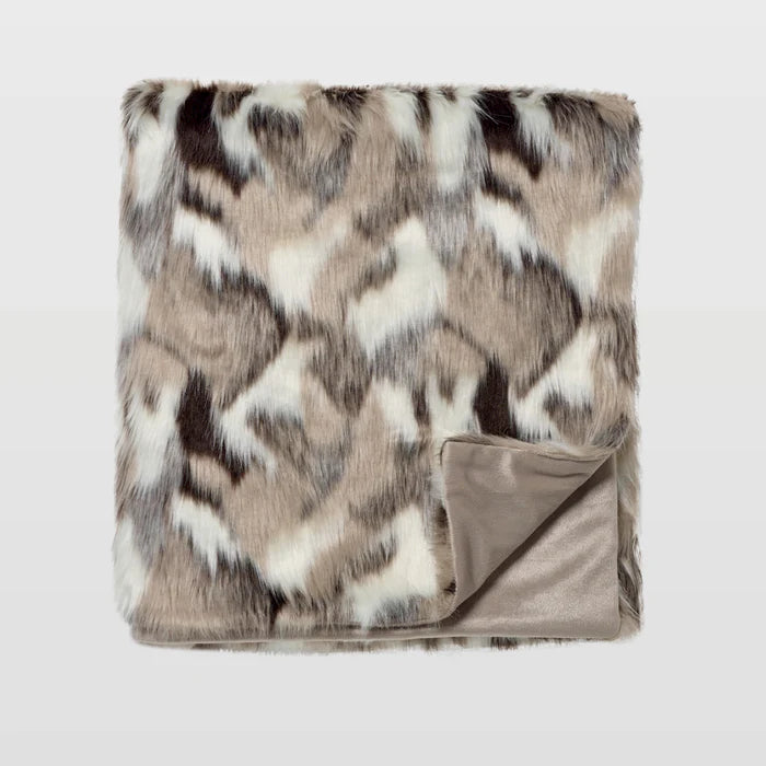 Fur-patterned blanket on a light gray background