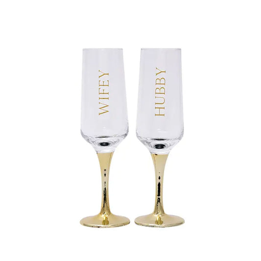 Splosh Set Of 2 Wifey & Hubby Champagne Flutes