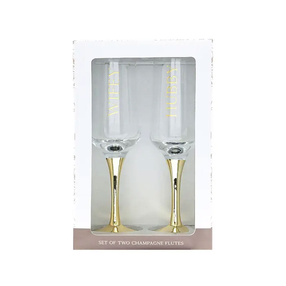 Splosh Set Of 2 Wifey & Hubby Champagne Flutes