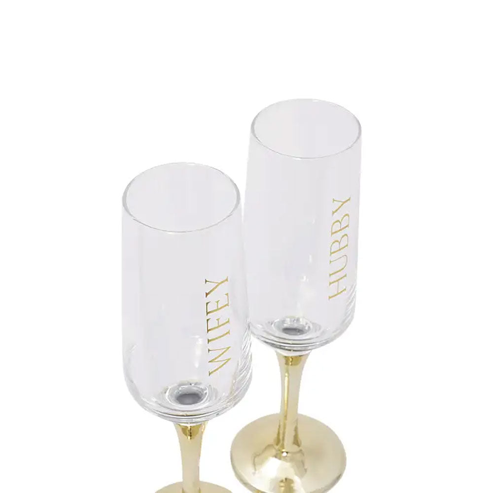 Splosh Set Of 2 Wifey & Hubby Champagne Flutes
