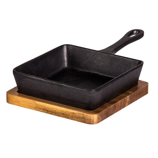 Davis & Waddell Fine Foods Cast Iron Square Skillet with Acacia Wood Trivet