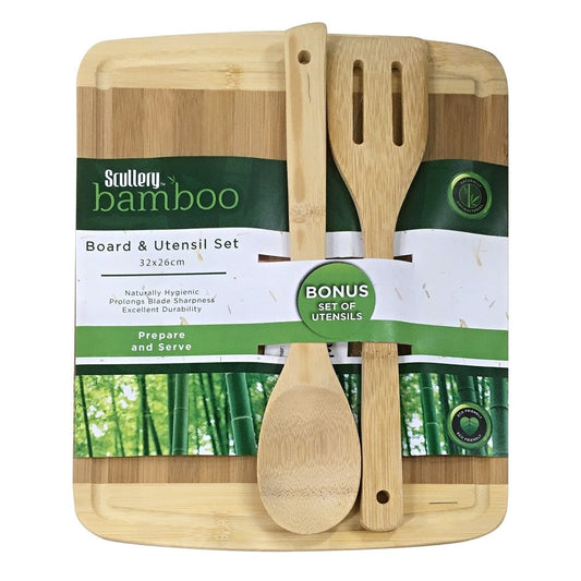 Scullery Bamboo Board & Utensil Set 32 x 26cm