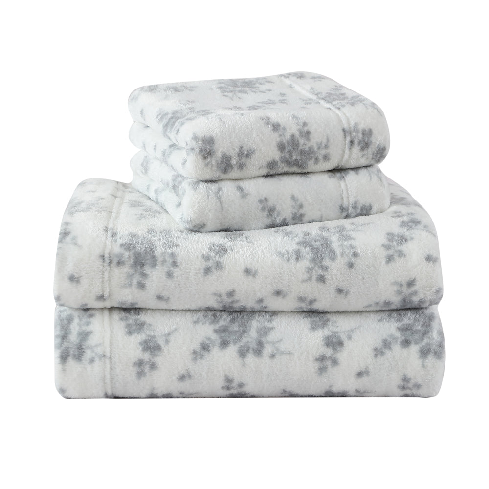 Laura Ashley Rachel Flannel Fleece Sheet Set Silver