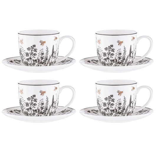 Ashdene Queen Bee 4 Piece Cup & Saucer Set 230ml