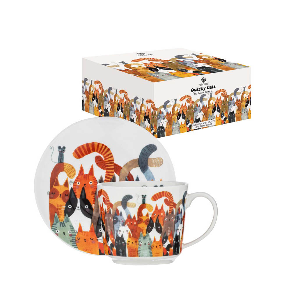 Ashdene Quirky Cats Cup & Saucer 280ml