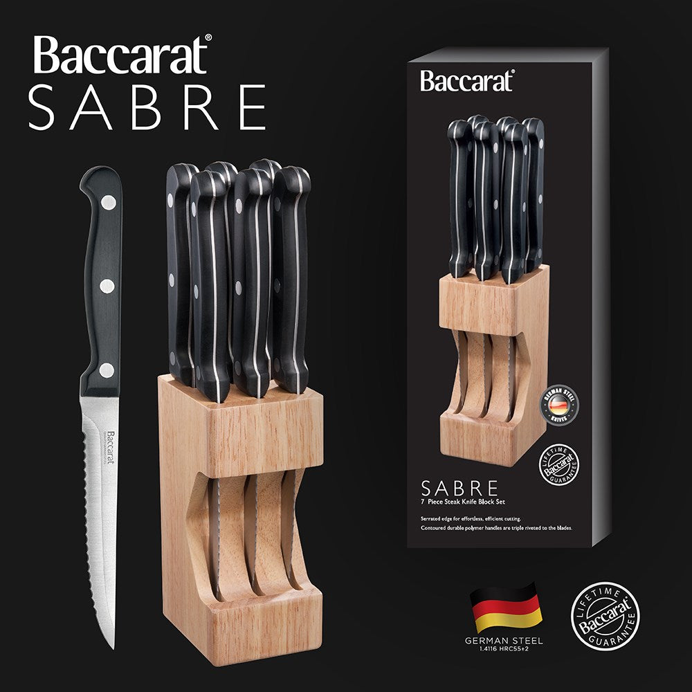 Baccarat SABRE 7 Piece Steak Knife Block Set