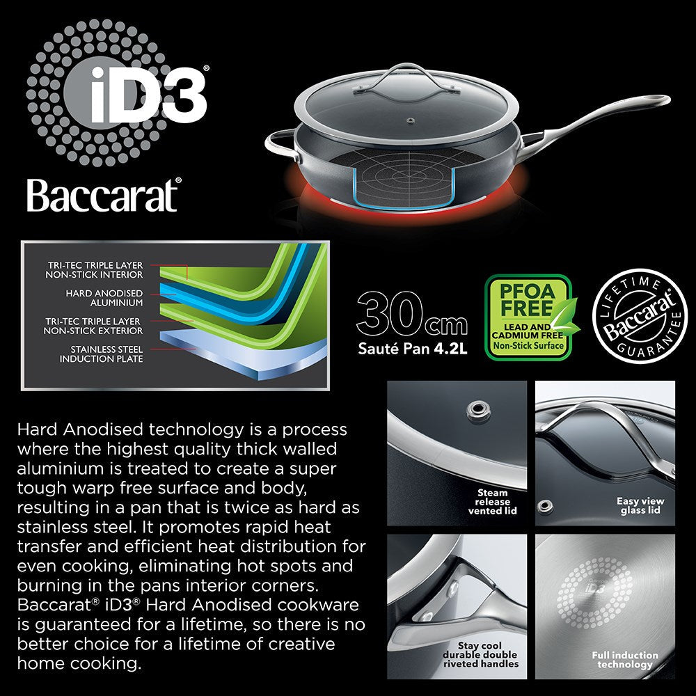 Baccarat iD3 Hard Anodised Non-Stick Saute Pan with Lid 30cm