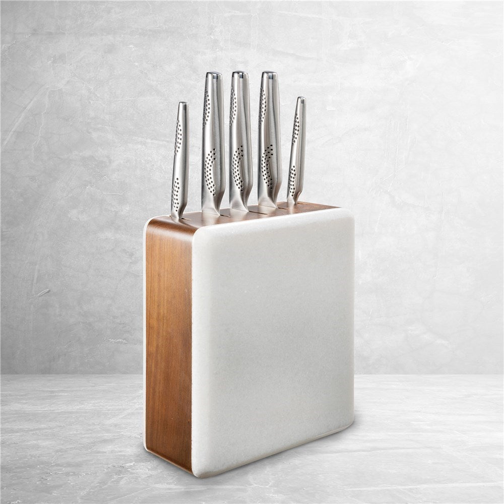 Baccarat Universal Square Marble & Acacia Knife Holder