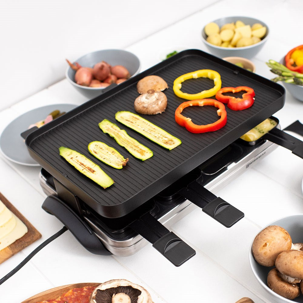 Swissmar Valais 8-Person Raclette Party Grill with Reversible Grill Plate Base