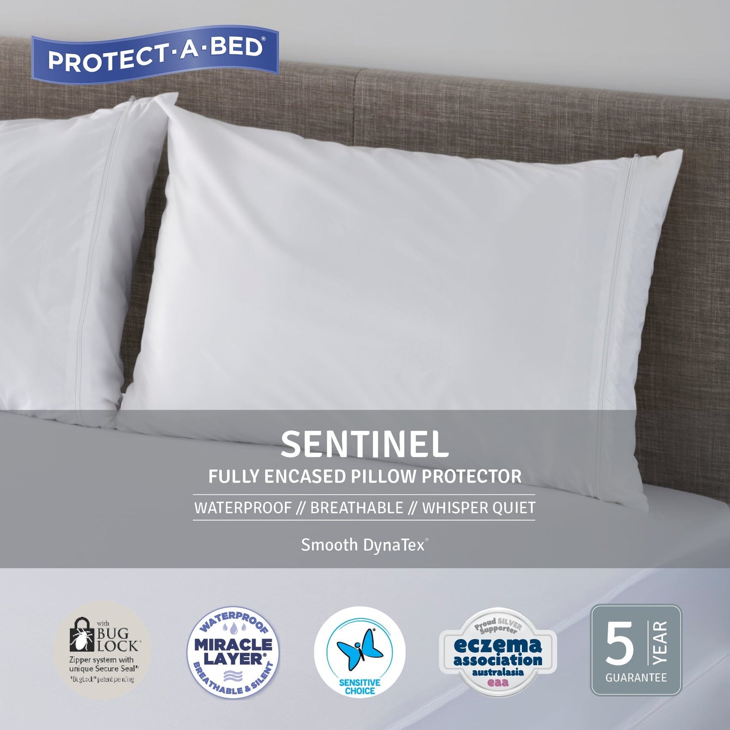 Protect-A-Bed Sentinel Dynatex Fully Encased Waterproof Standard Twin Pack Pillow Protectors