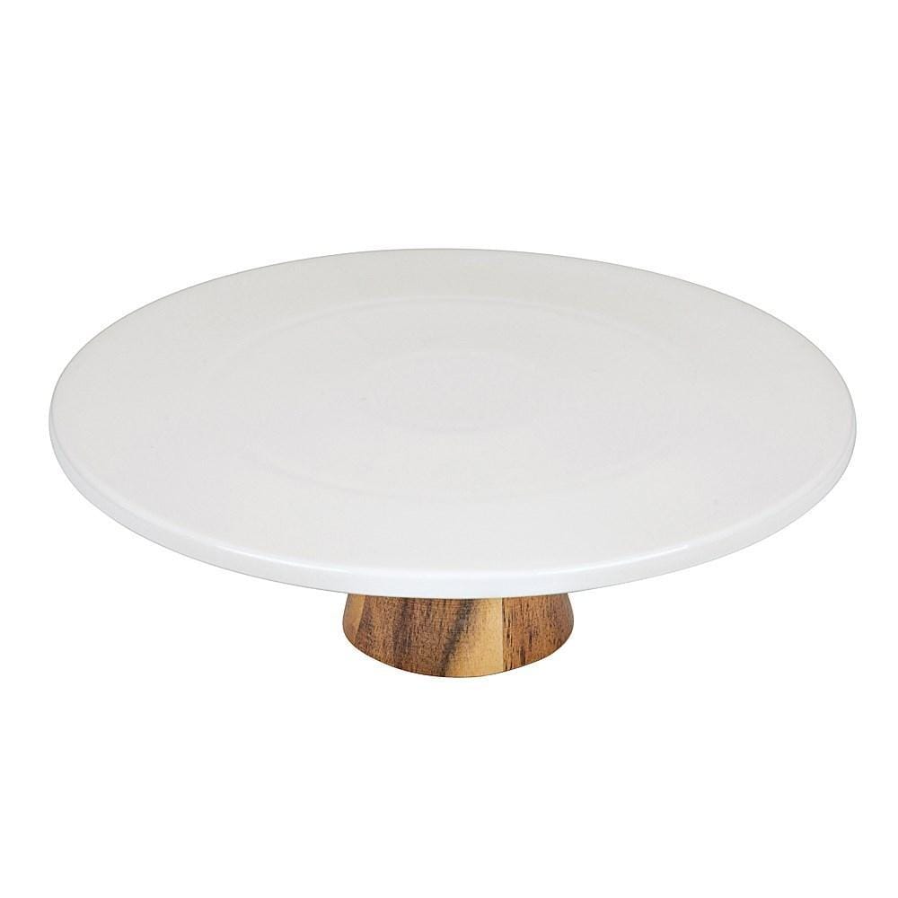 Ambrosia Zest Porcelain & Acacia Wood Cake Stand 30cm