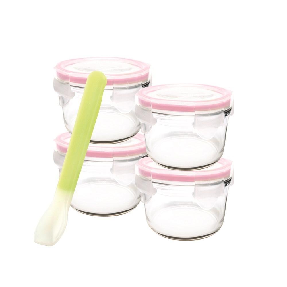 Glasslock 5 Piece Baby Food Container Set Round with Silicone Spoon 165ml