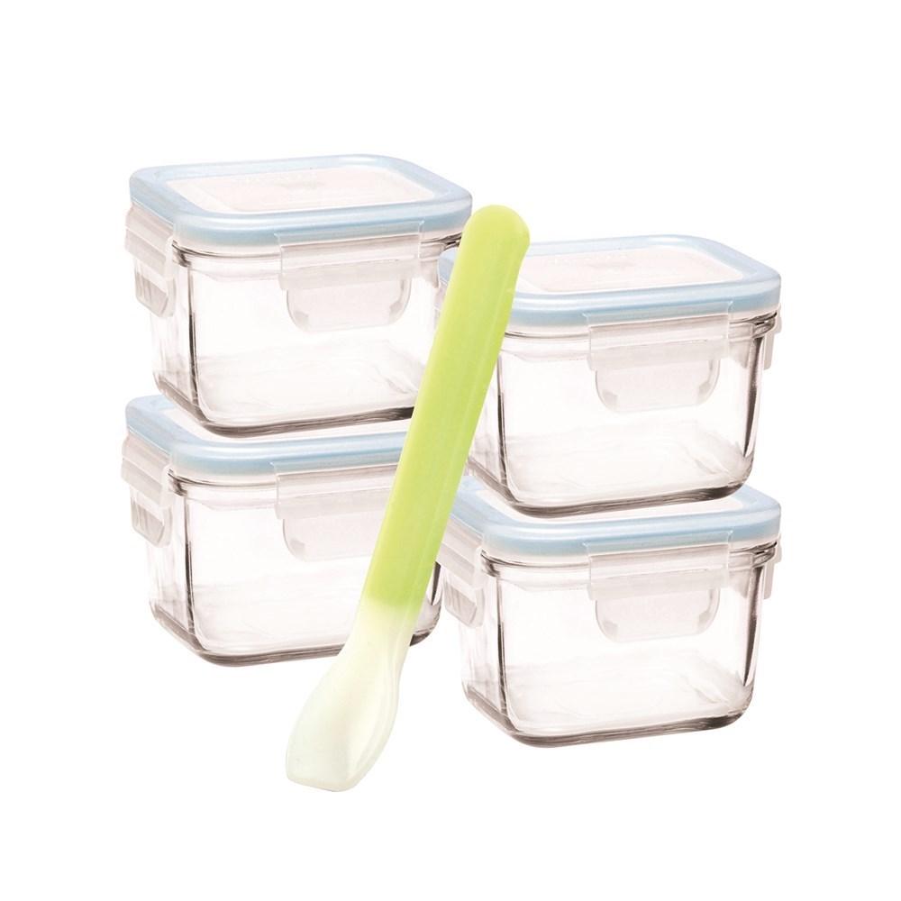 Glasslock 5 Piece Baby Food Container Set Square with Silicone Spoon 210ml