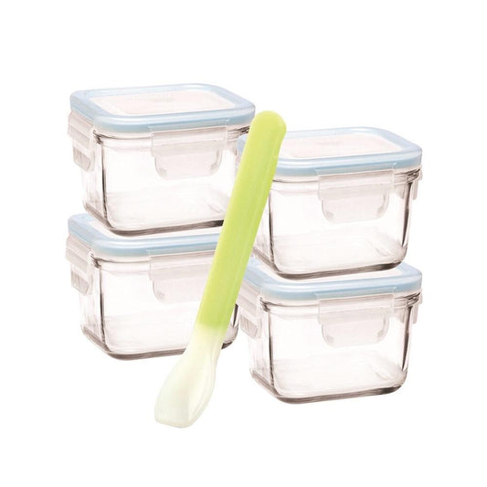 Glasslock 5 Piece Baby Food Container Set Square with Silicone Spoon 210ml